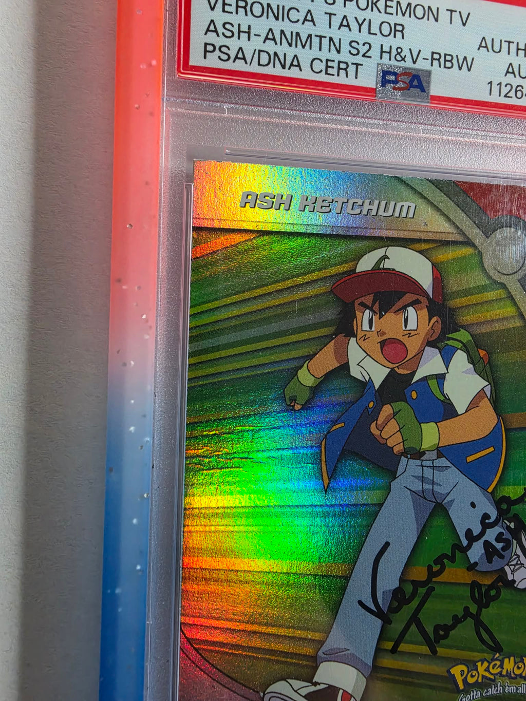 Ash Ketchum Topps Rainbow Foil Signed by Veronica Taylor PSA Auto 10