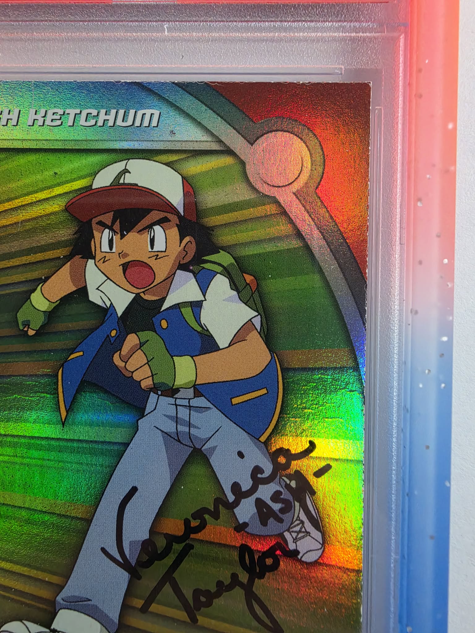 Ash Ketchum Topps Rainbow Foil Signed by Veronica Taylor PSA Auto 10