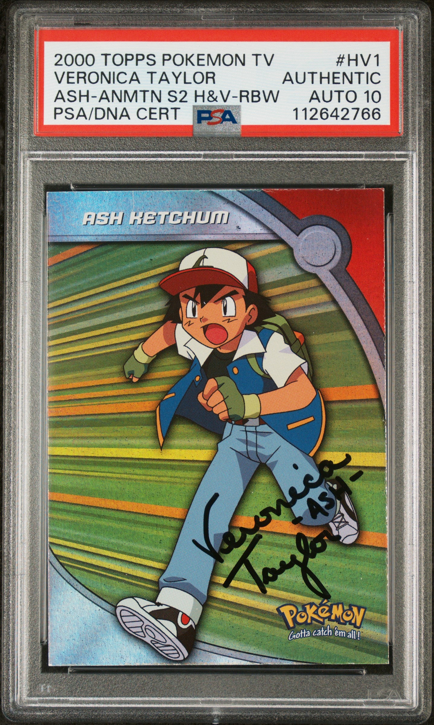 Ash Ketchum Topps Rainbow Foil Signed by Veronica Taylor PSA Auto 10