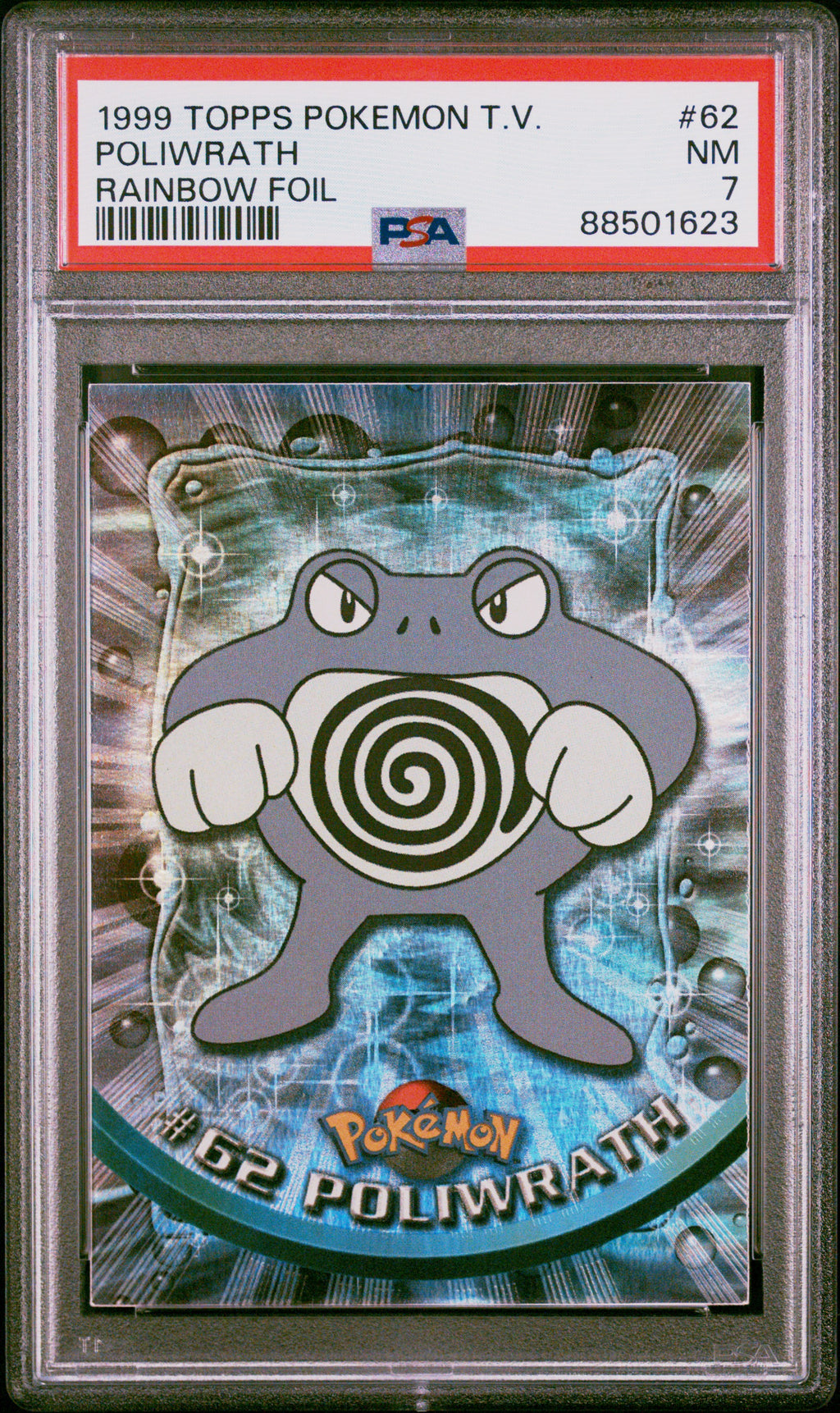 Poliwrath 62 Topps Rainbow Foil Black Logo PSA 7