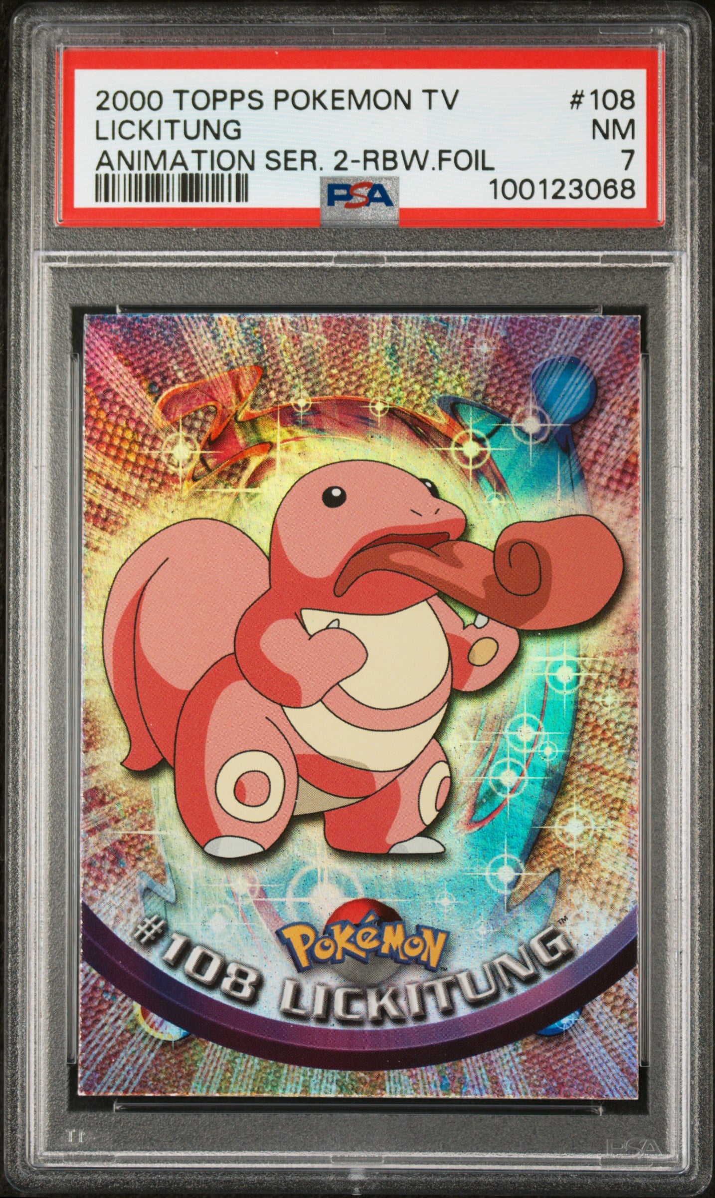 Lickitung 108 Topps Rainbow Foil Blue Logo PSA 7