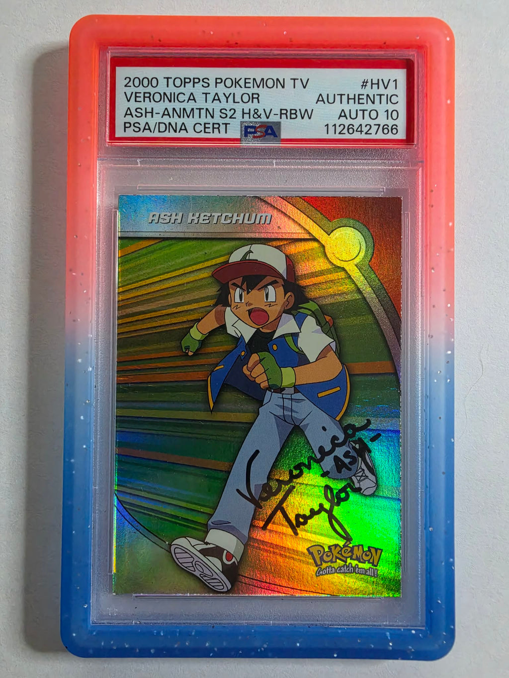 Ash Ketchum Topps Rainbow Foil Signed by Veronica Taylor PSA Auto 10