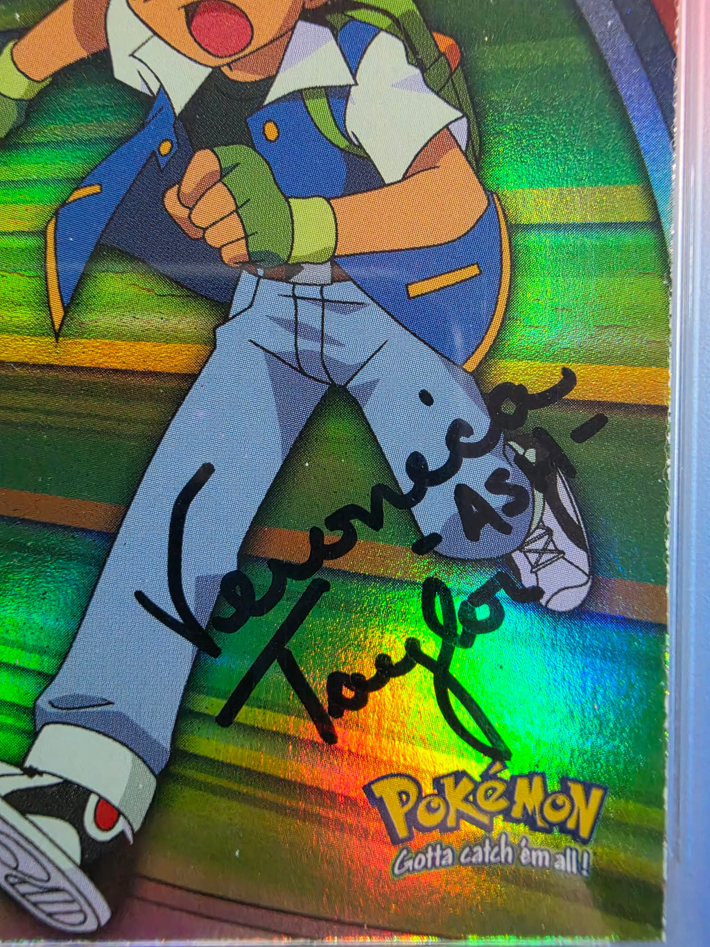 Ash Ketchum Topps Rainbow Foil Signed by Veronica Taylor PSA Auto 10