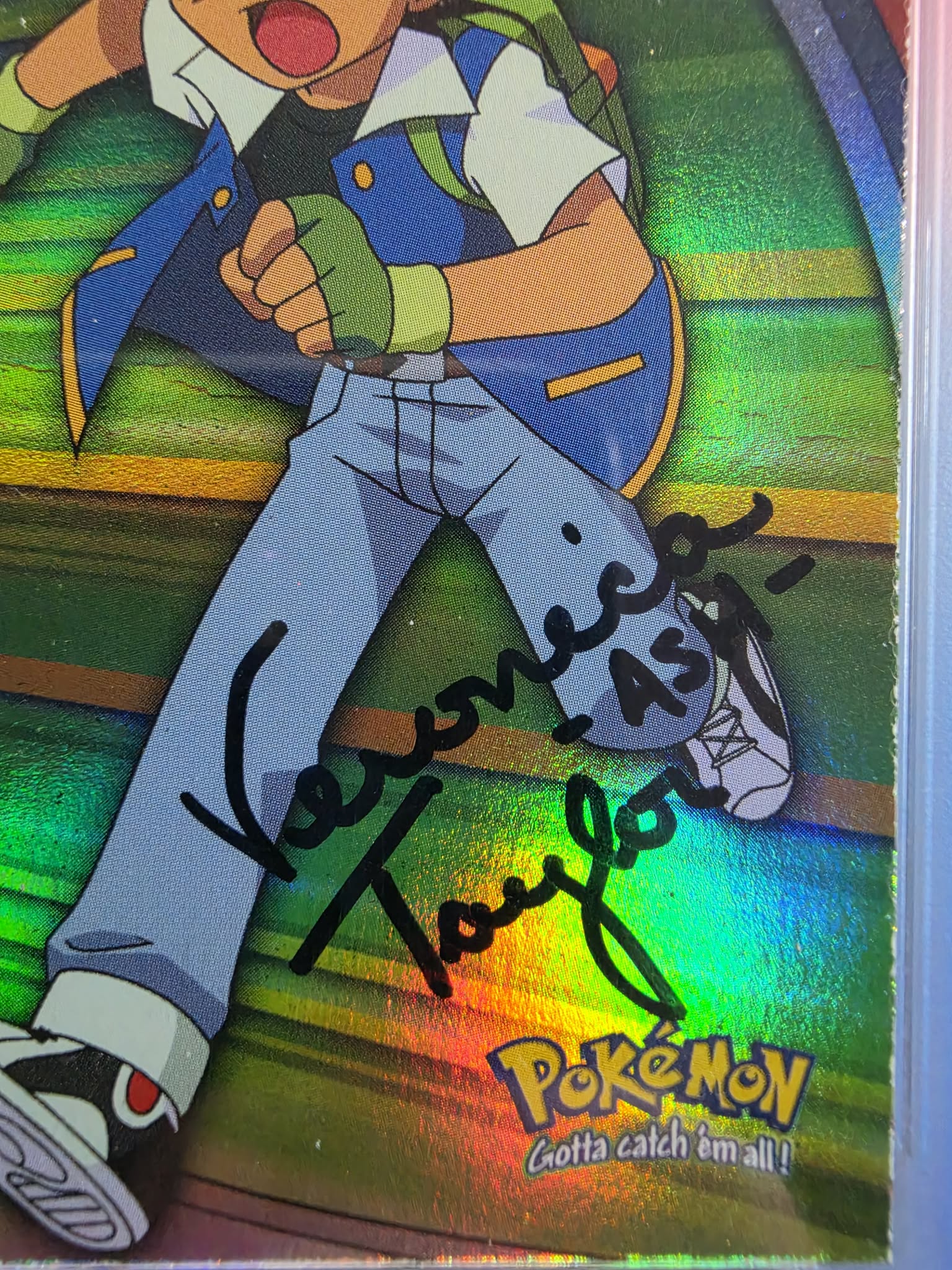 Ash Ketchum Topps Rainbow Foil Signed by Veronica Taylor PSA Auto 10