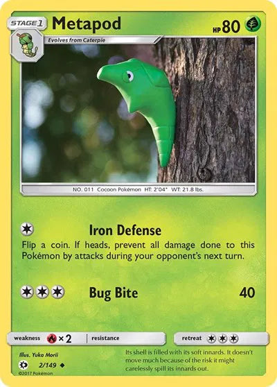 2/149 Metapod Reverse Holo - Sun & Moon Base Set