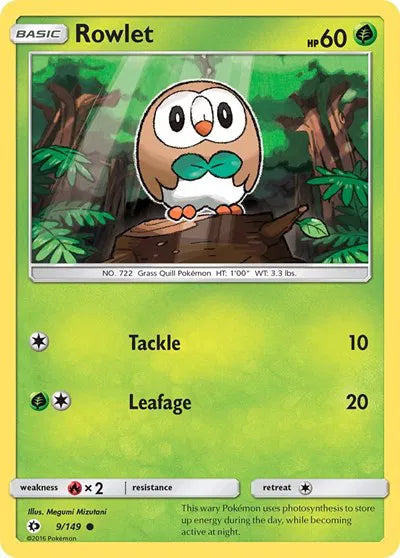 9/149 Rowlet Reverse Holo - Sun & Moon Base Set
