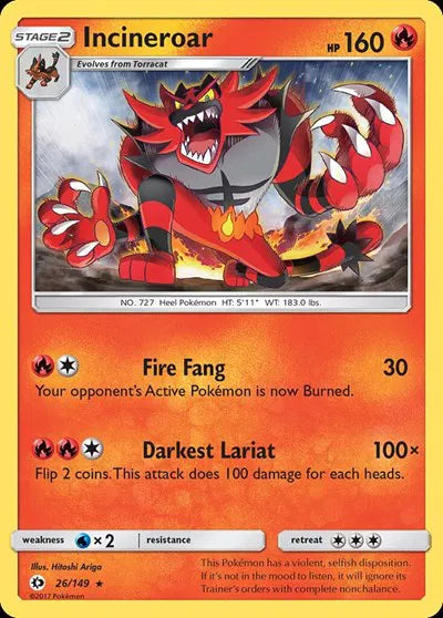 26/149 Incineroar Reverse Holo - Sun & Moon Base Set