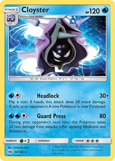 34/149 Cloyster Reverse Holo - Sun & Moon Base Set