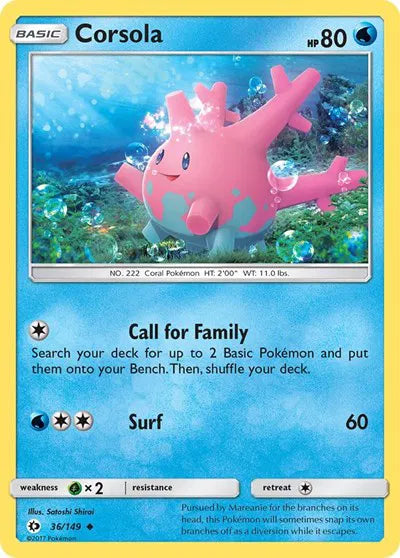 36/149 Corsola Reverse Holo - Sun & Moon Base Set