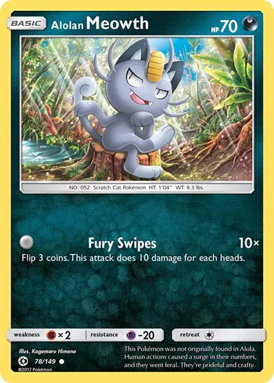 78/149 Alolan Meowth Reverse Holo - Sun & Moon Base Set
