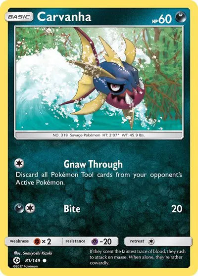 81/149 Carvanha Reverse Holo - Sun & Moon Base Set