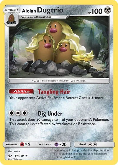 87/149 Alolan Dugtrio Reverse Holo - Sun & Moon Base Set