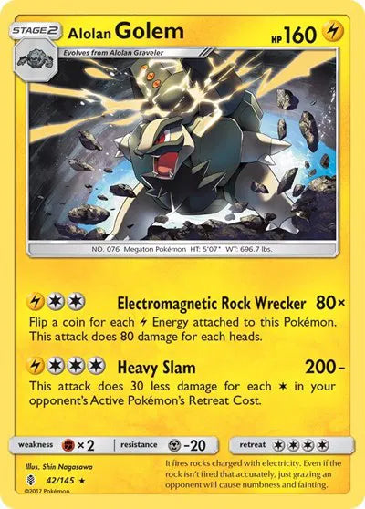 42/145 Alolan Golem Holofoil - Guardians Rising