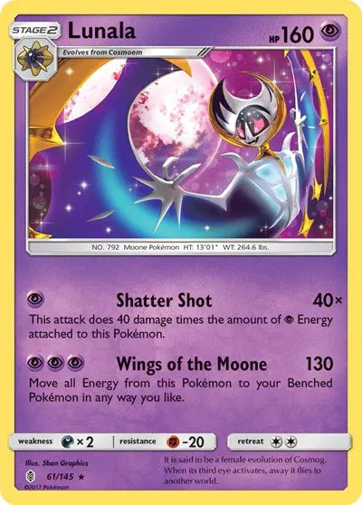 61/145 Lunala Reverse Holo - Guardians Rising