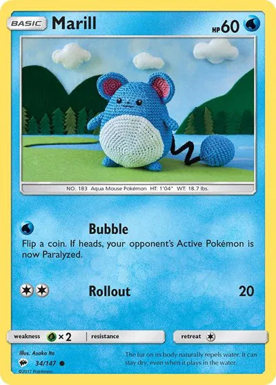 34/147 Marill Reverse Holo - Burning Shadows