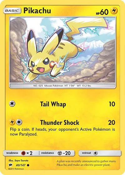 40/147 Pikachu Reverse Holo - Burning Shadows