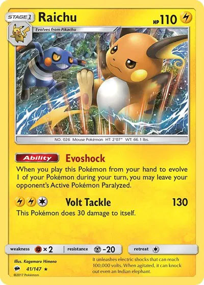 41/147 Raichu Reverse Holo - Burning Shadows