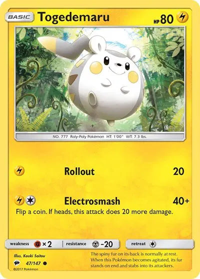 47/147 Togedemaru Reverse Holo - Burning Shadows
