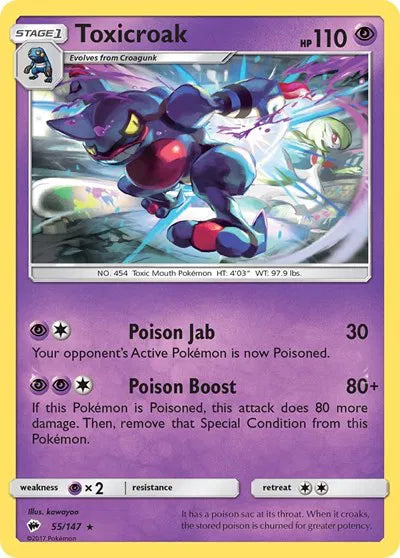55/147 Toxicroak Reverse Holo - Burning Shadows