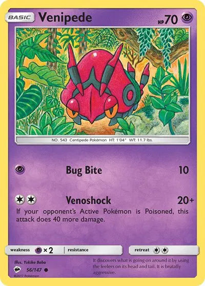 56/147 Venipede Reverse Holo - Burning Shadows
