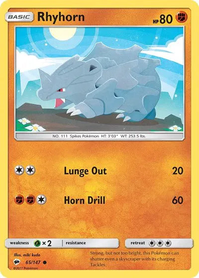 65/147 Rhyhorn Reverse Holo - Burning Shadows