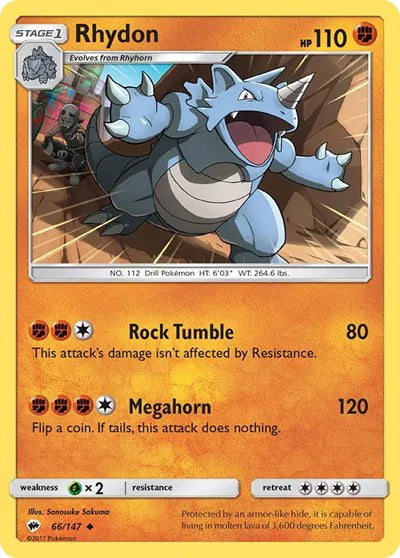 66/147 Rhydon Reverse Holo - Burning Shadows