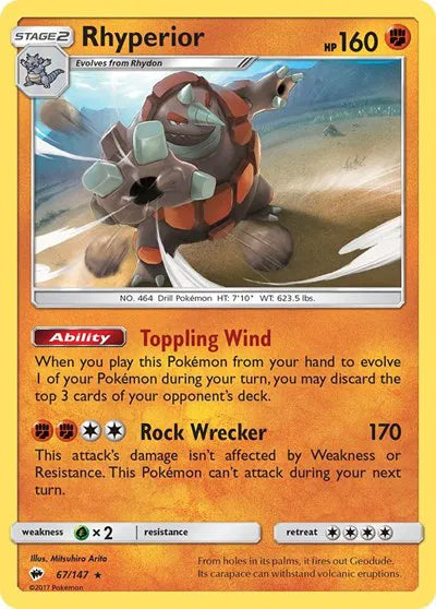 67/147 Rhyperior Reverse Holo - Burning Shadows