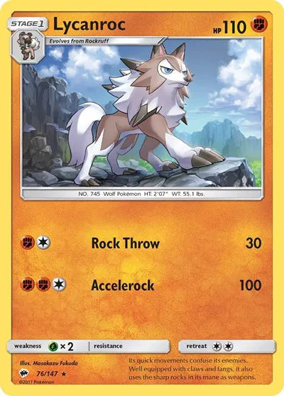 76/147 Lycanroc Reverse Holo - Burning Shadows