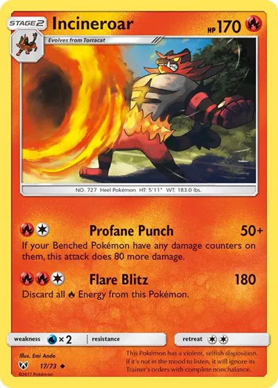 17/73 Incineroar Reverse Holo
