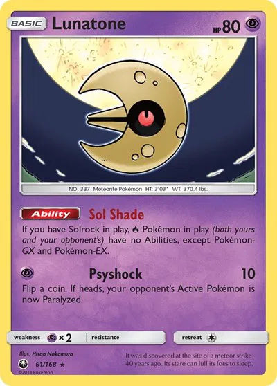 61/168 Lunatone Reverse Holo - Celestial Storm