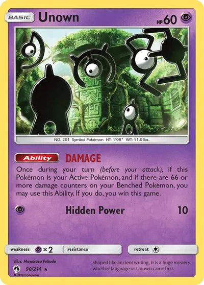 90/214 Unown Reverse Holo - Lost Thunder