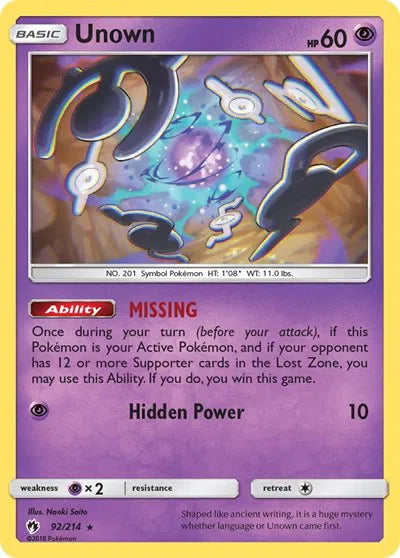 92/214 Unown Reverse Holo - Lost Thunder