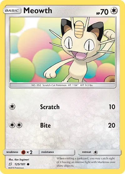 125/181 Meowth Reverse Holo - Team Up