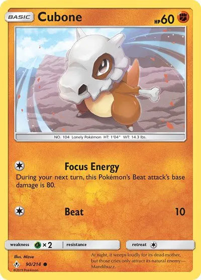 90/214 Cubone Reverse Holo - Unbroken Bonds