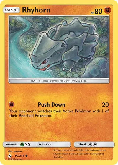 92/214 Rhyhorn Reverse Holo - Unbroken Bonds