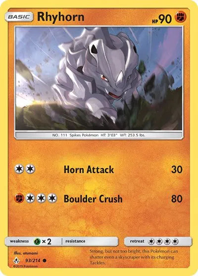 93/214 Rhyhorn Reverse Holo - Unbroken Bonds