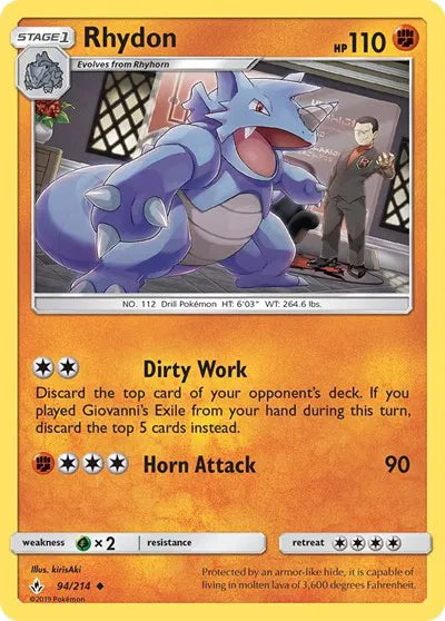 94/214 Rhydon Reverse Holo - Unbroken Bonds
