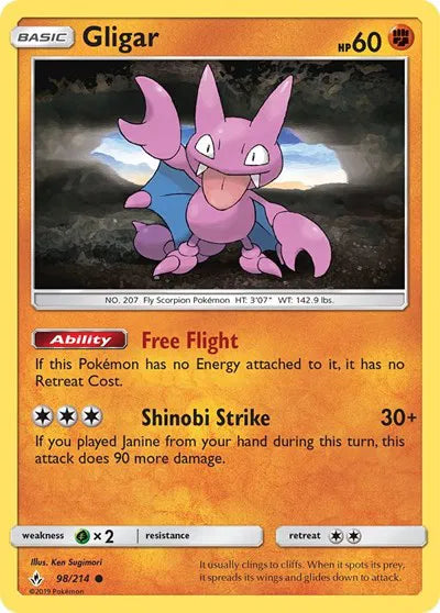 98/214 Gligar Reverse Holo - Unbroken Bonds