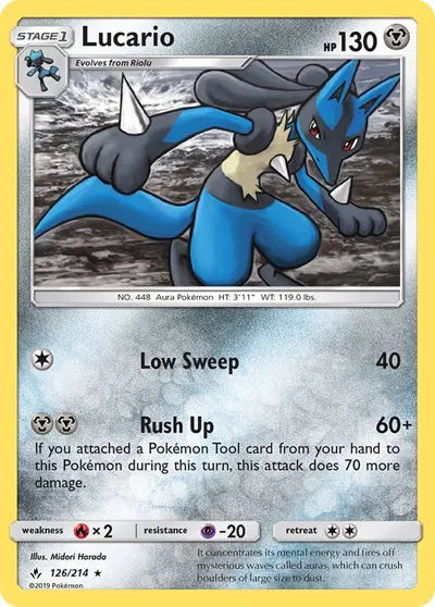 126/214 Lucario Reverse Holo - Unbroken Bonds