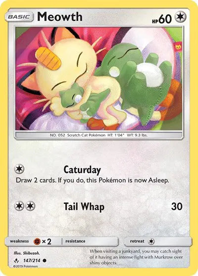 147/214 Meowth Reverse Holo - Unbroken Bonds