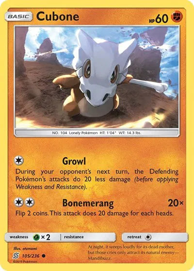 105/236 Cubone Reverse Holo - Unified Minds