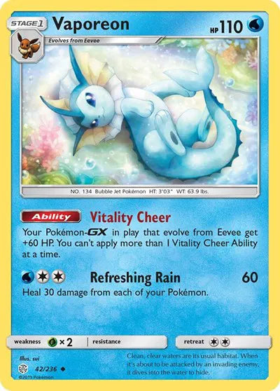 42/236 Vaporeon Reverse Holo - Cosmic Eclipse