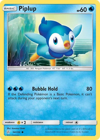 54/236 Piplup Reverse Holo - Cosmic Eclipse