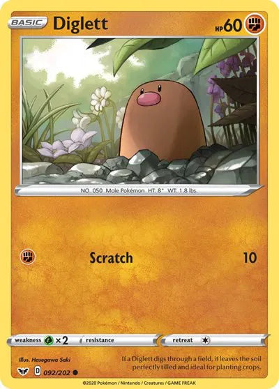 092/202 Diglett Reverse Holo - Sword & Shield