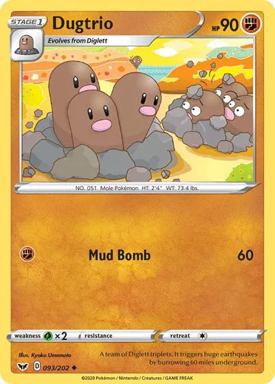 092/202 Dugtrio Reverse Holo - Sword & Shield