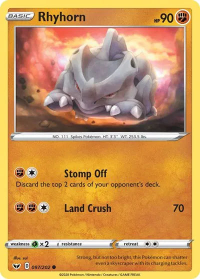 097/202 Rhyhorn Reverse Holo - Sword & Shield