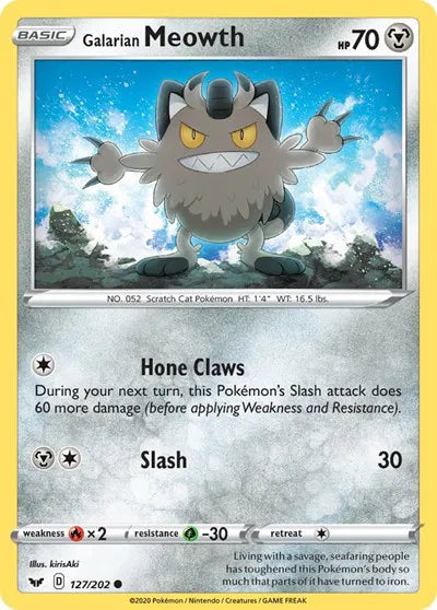 127/202 Galarian Meowth Reverse Holo - Sword & Shield