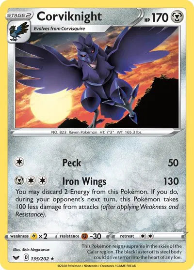 135/202 Corviknight Reverse Holo - Sword & Shield