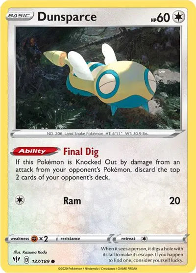 137/189 Dunsparce Reverse Holo - Darkness Ablaze