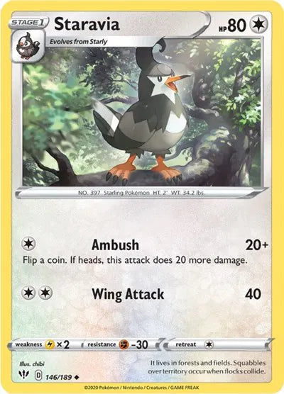 146/189 Staravia Reverse Holo - Darkness Ablaze